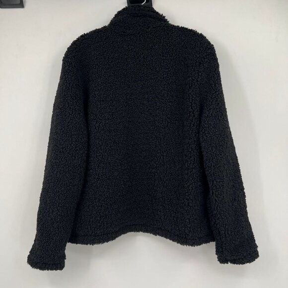 Andree Black Fuzzy Open Front Teddy Jacket | Size L - Picture 3 of 7